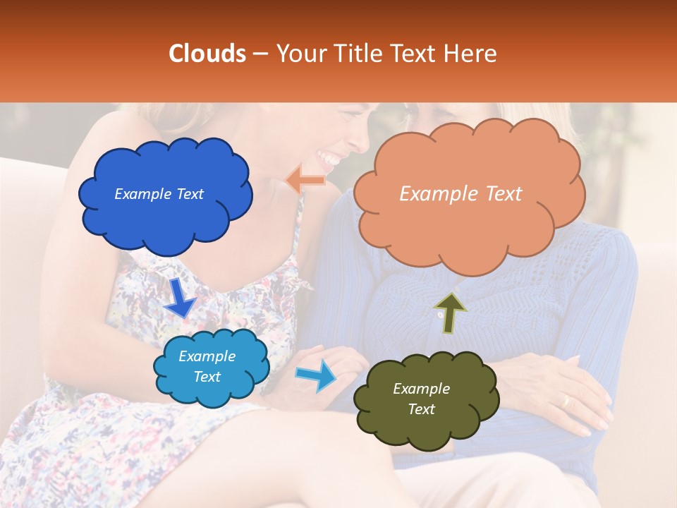 A Couple Of Women Sitting Next To Each Other On A Couch PowerPoint Template