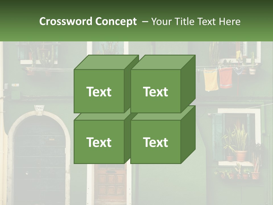 A Green Building With Potted Plants On The Windows PowerPoint Template