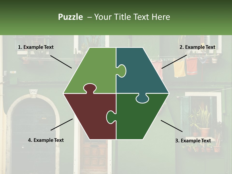 A Green Building With Potted Plants On The Windows PowerPoint Template