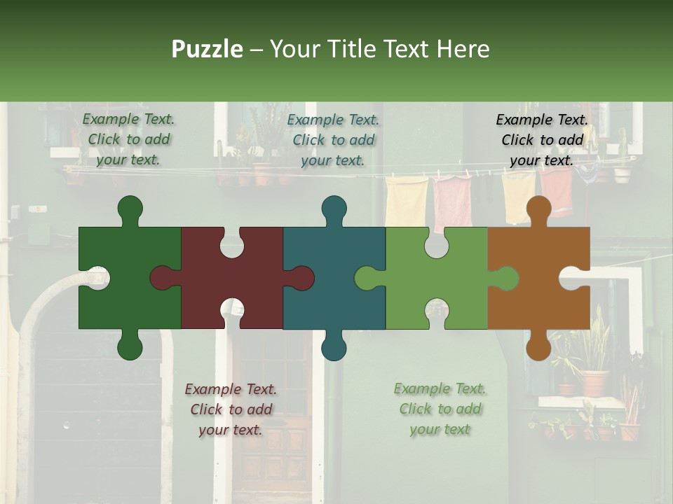 A Green Building With Potted Plants On The Windows PowerPoint Template