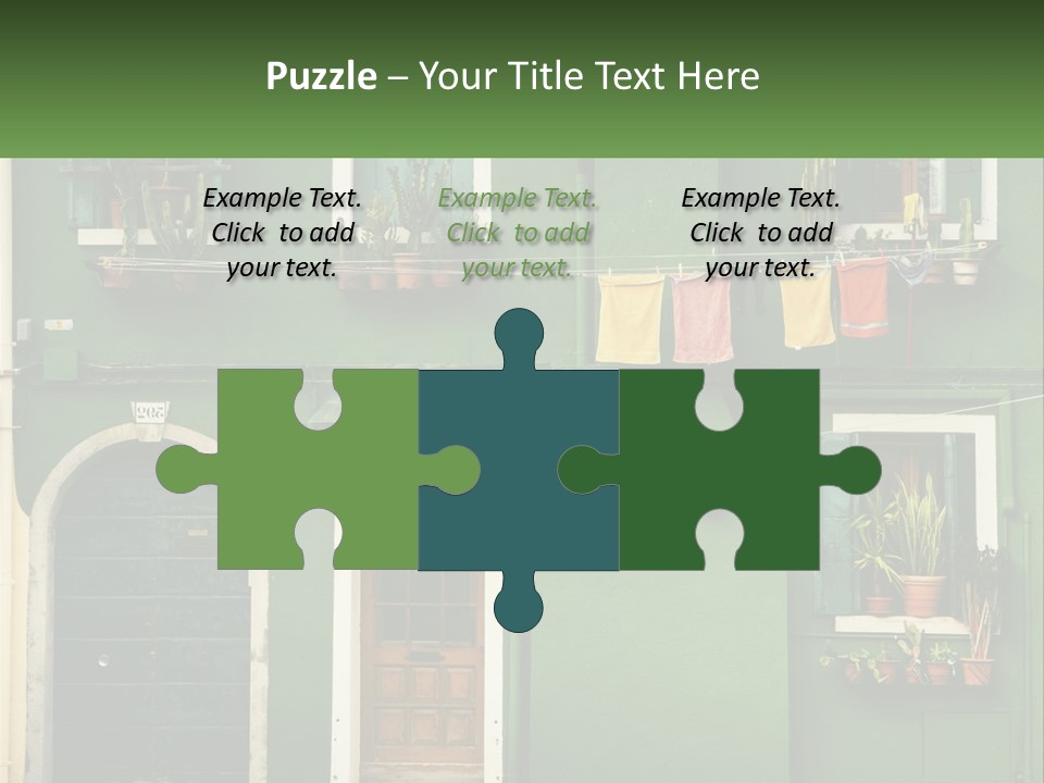 A Green Building With Potted Plants On The Windows PowerPoint Template