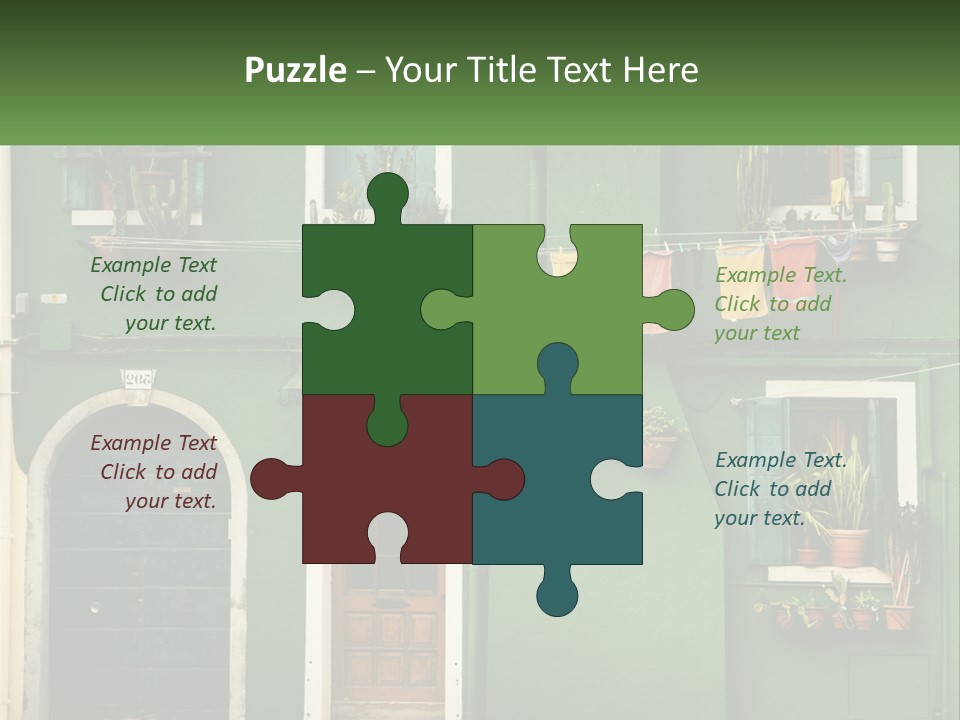 A Green Building With Potted Plants On The Windows PowerPoint Template