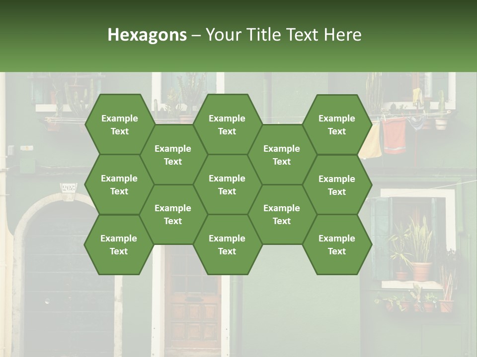 A Green Building With Potted Plants On The Windows PowerPoint Template