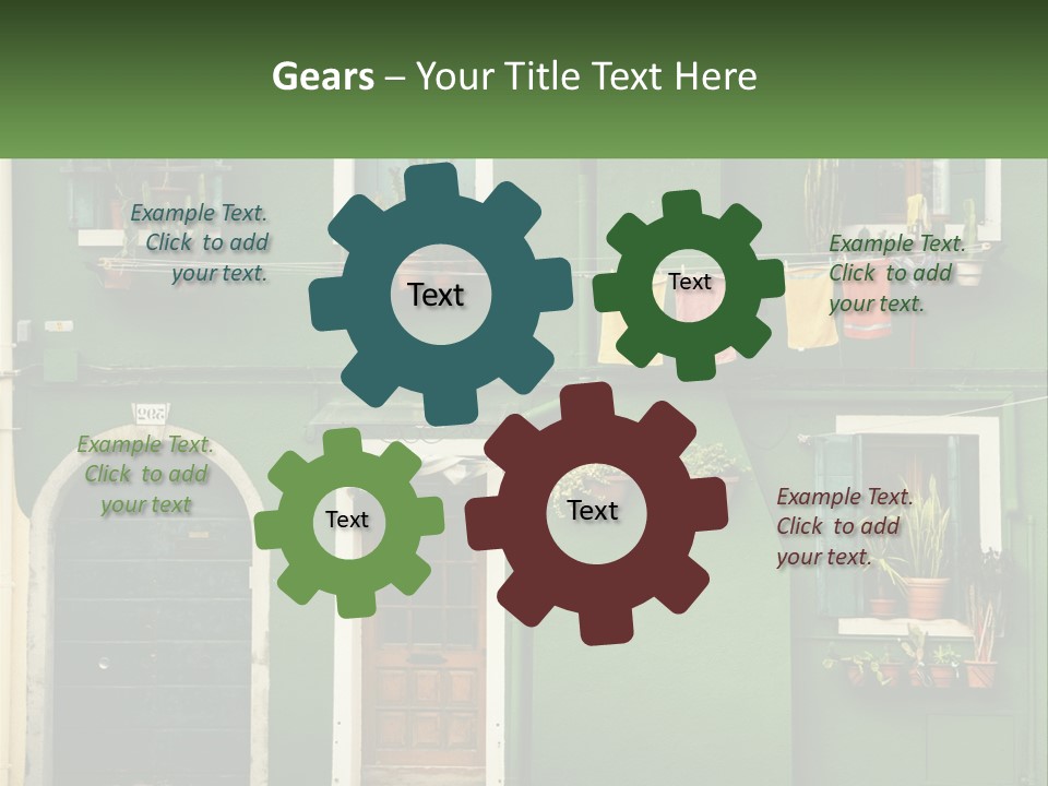 A Green Building With Potted Plants On The Windows PowerPoint Template