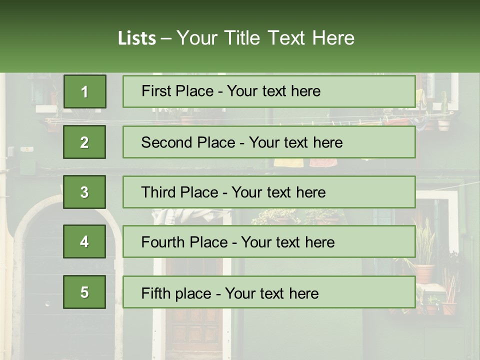 A Green Building With Potted Plants On The Windows PowerPoint Template