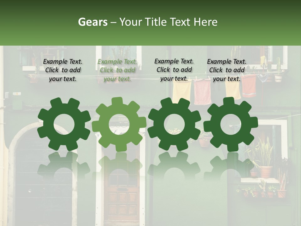 A Green Building With Potted Plants On The Windows PowerPoint Template