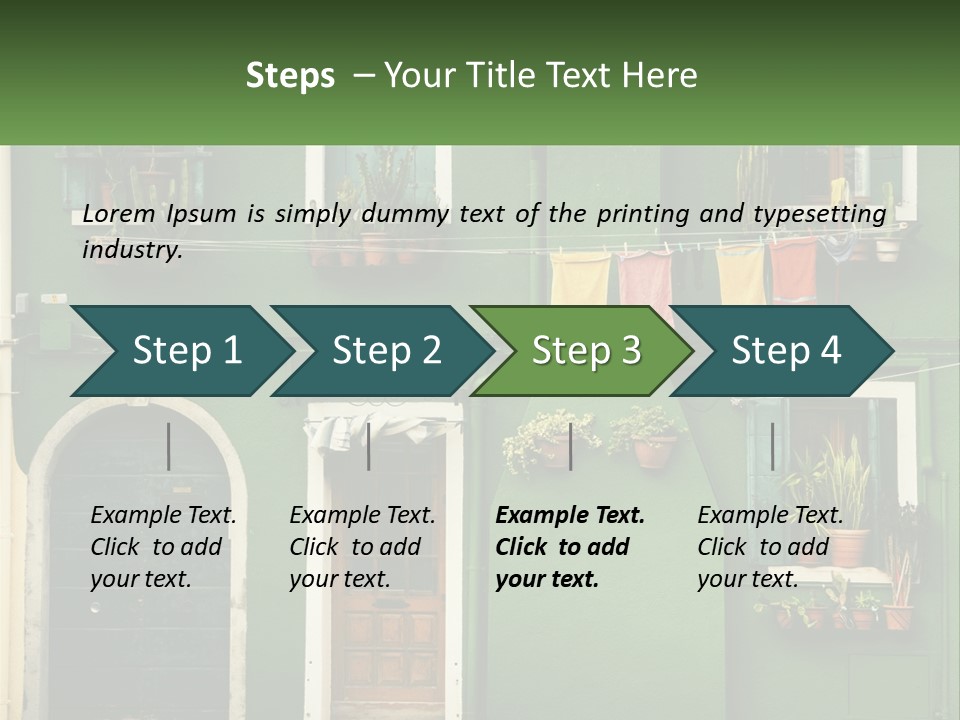 A Green Building With Potted Plants On The Windows PowerPoint Template