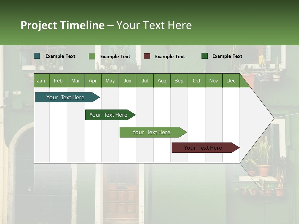 A Green Building With Potted Plants On The Windows PowerPoint Template