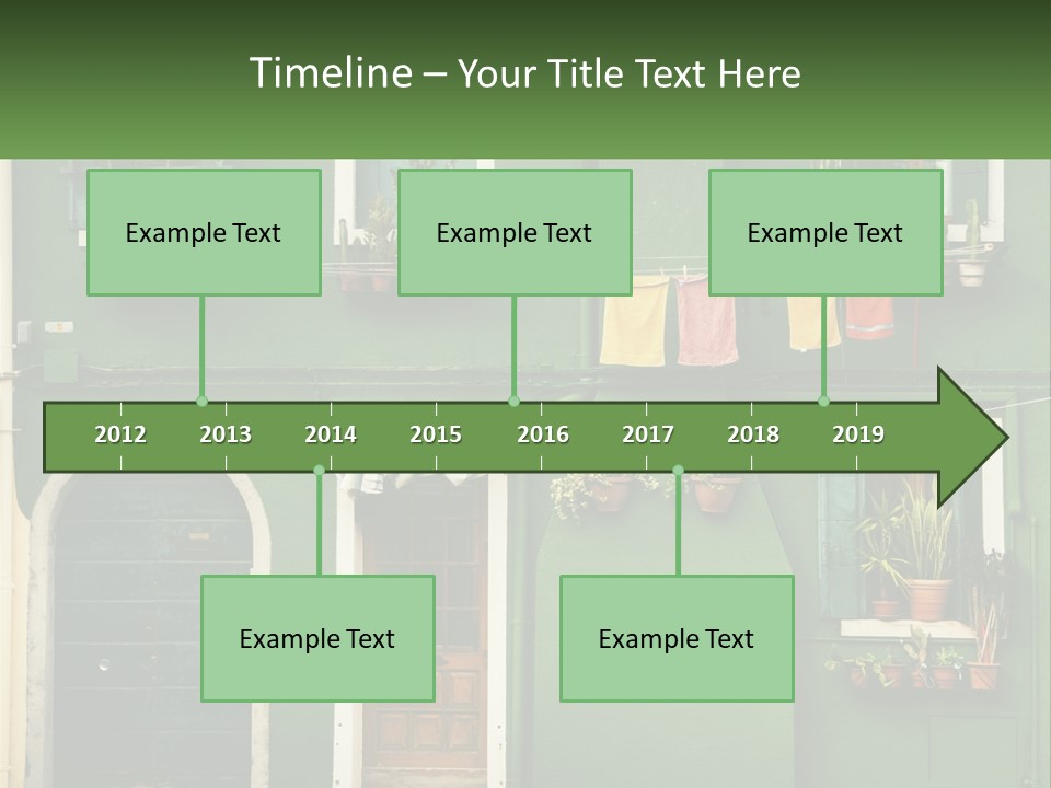 A Green Building With Potted Plants On The Windows PowerPoint Template