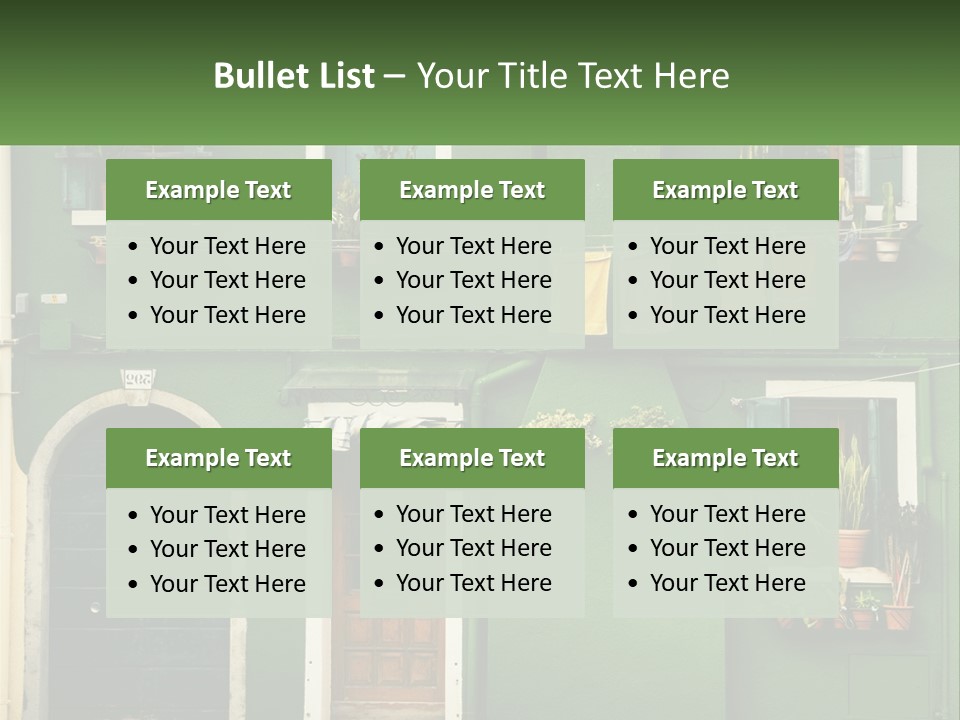 A Green Building With Potted Plants On The Windows PowerPoint Template