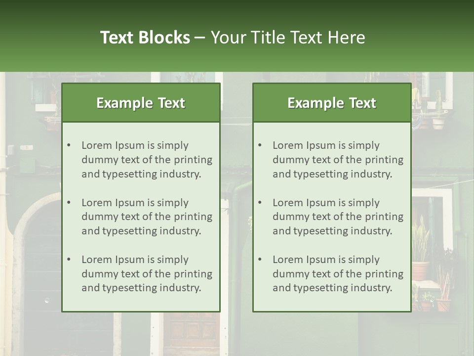 A Green Building With Potted Plants On The Windows PowerPoint Template