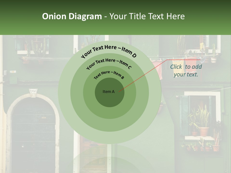 A Green Building With Potted Plants On The Windows PowerPoint Template