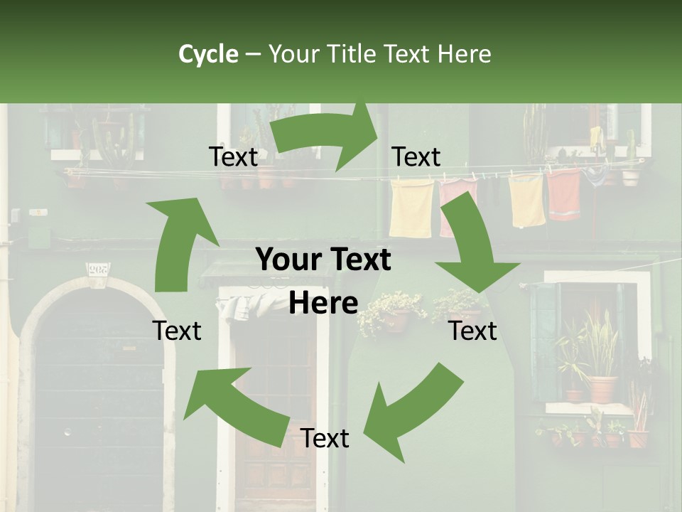 A Green Building With Potted Plants On The Windows PowerPoint Template
