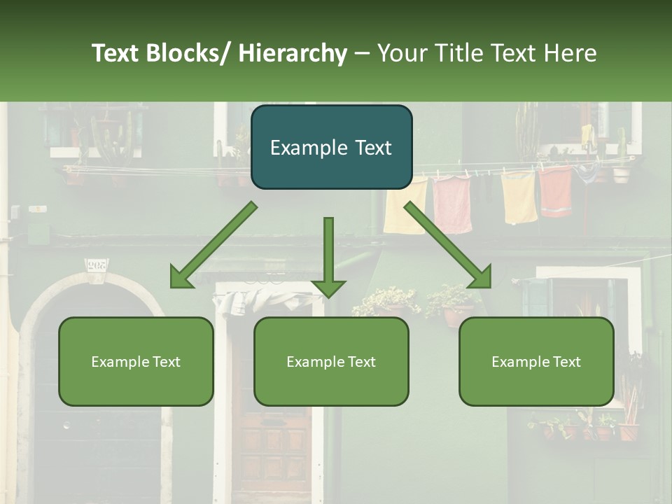 A Green Building With Potted Plants On The Windows PowerPoint Template
