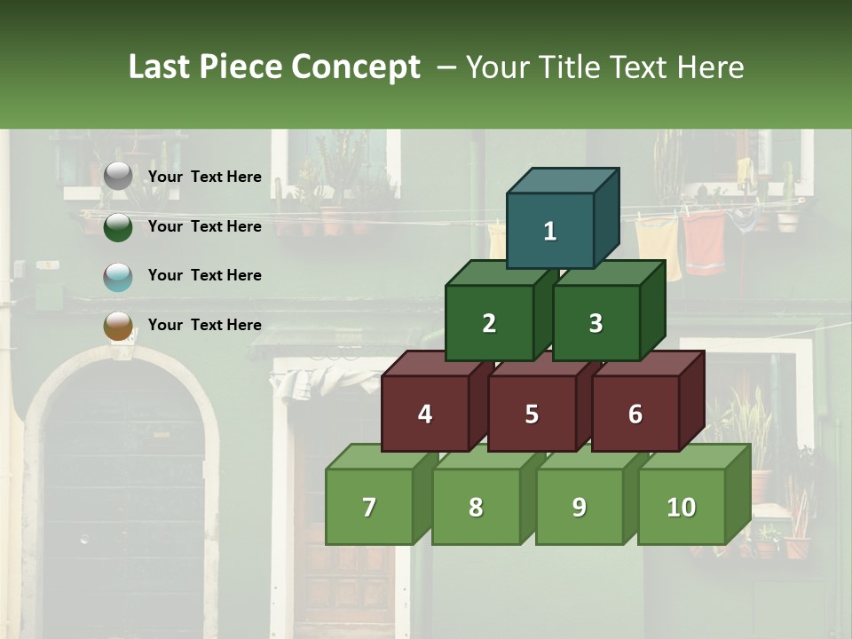 A Green Building With Potted Plants On The Windows PowerPoint Template