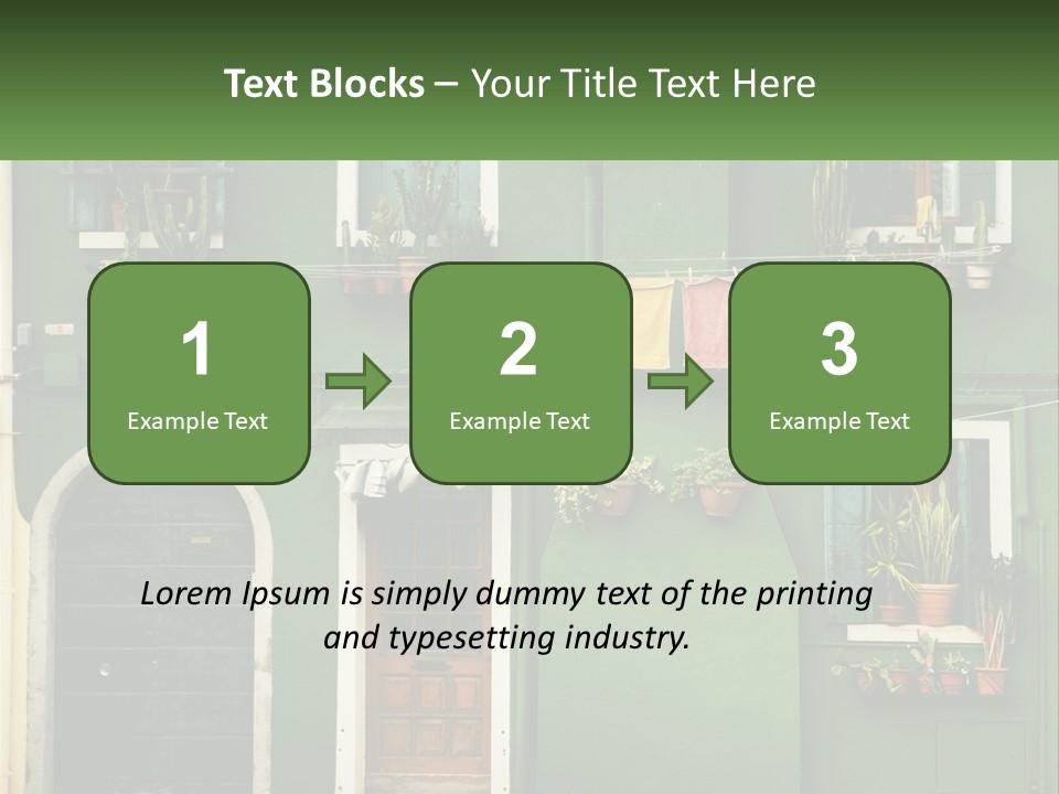 A Green Building With Potted Plants On The Windows PowerPoint Template