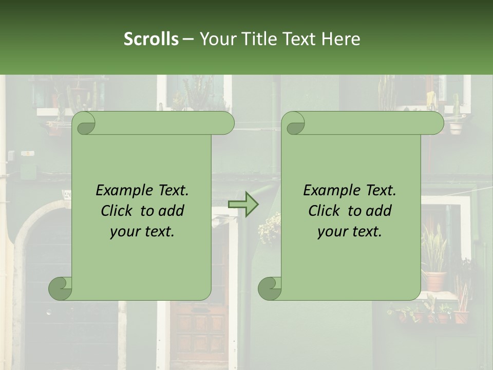 A Green Building With Potted Plants On The Windows PowerPoint Template