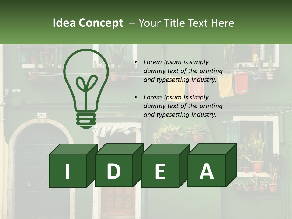 A Green Building With Potted Plants On The Windows PowerPoint Template