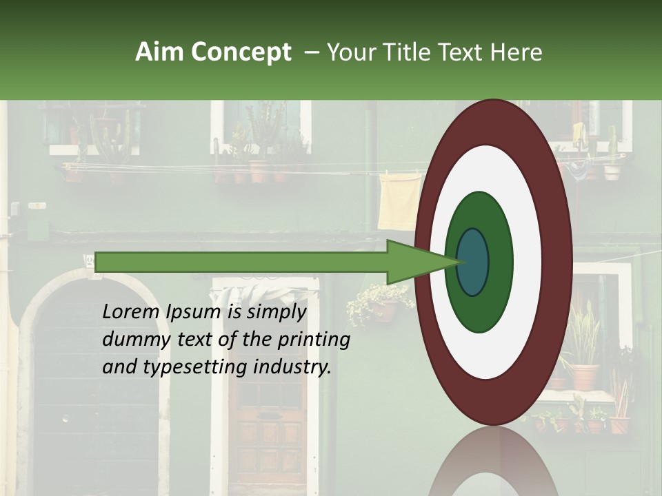 A Green Building With Potted Plants On The Windows PowerPoint Template