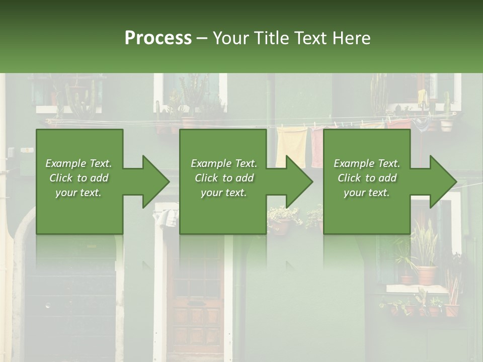 A Green Building With Potted Plants On The Windows PowerPoint Template