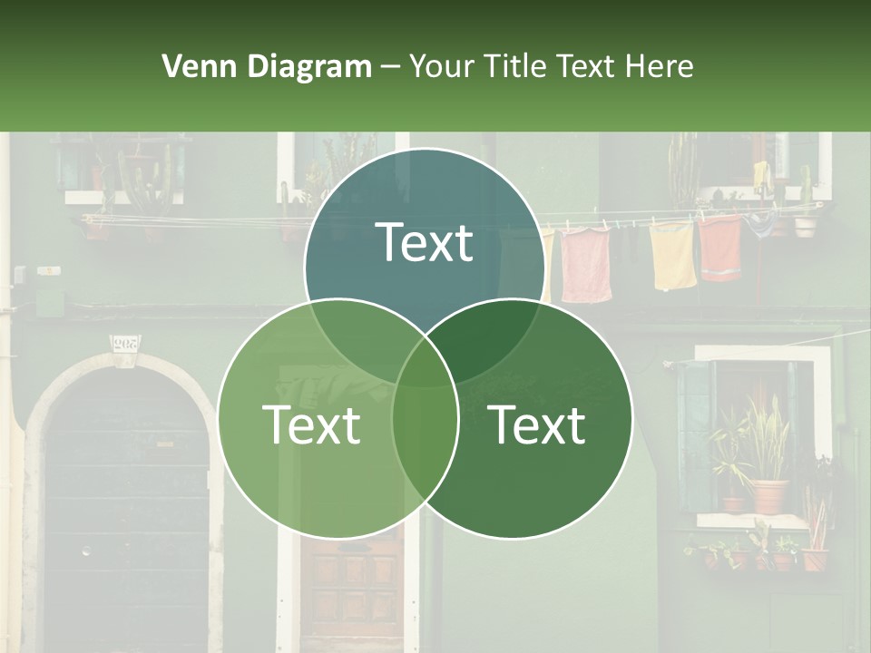 A Green Building With Potted Plants On The Windows PowerPoint Template