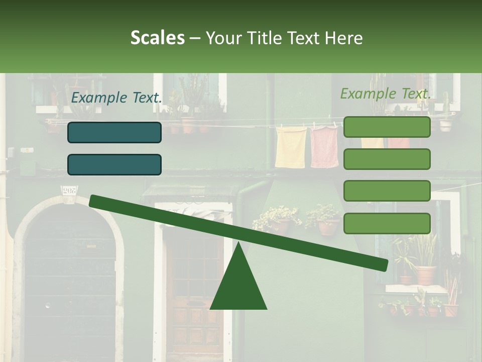 A Green Building With Potted Plants On The Windows PowerPoint Template