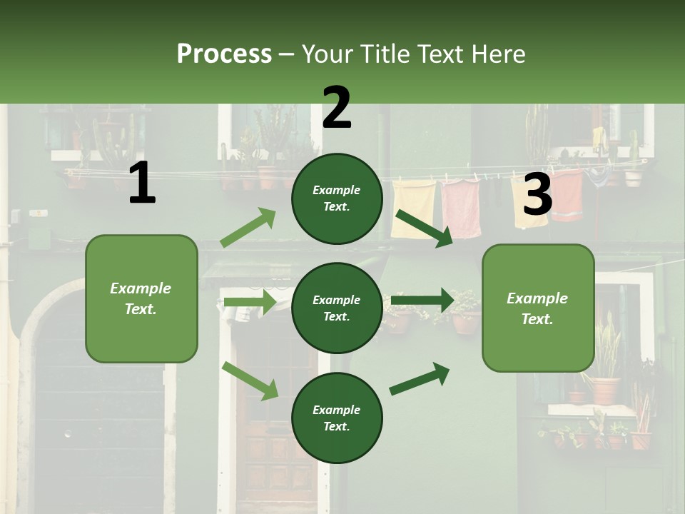 A Green Building With Potted Plants On The Windows PowerPoint Template