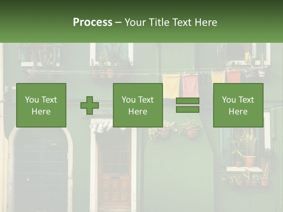 A Green Building With Potted Plants On The Windows PowerPoint Template