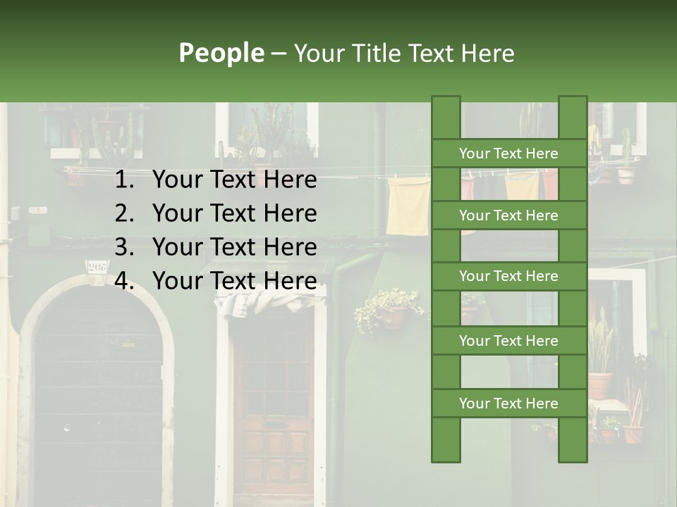 A Green Building With Potted Plants On The Windows PowerPoint Template