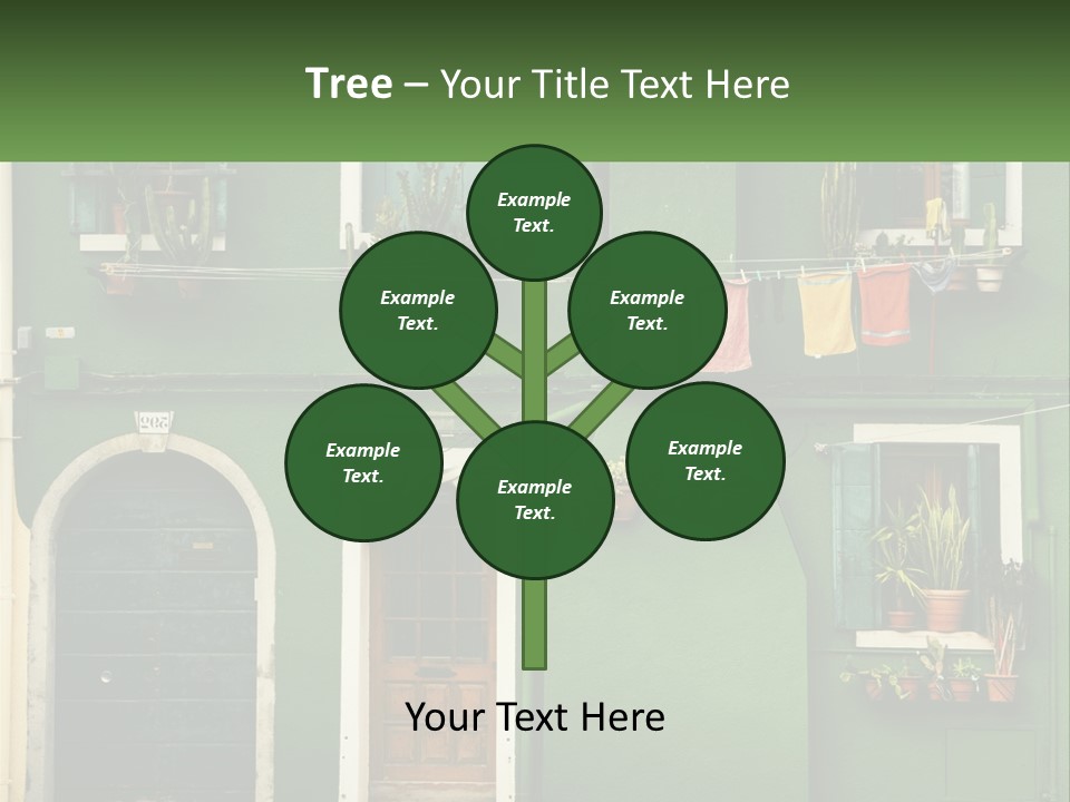 A Green Building With Potted Plants On The Windows PowerPoint Template
