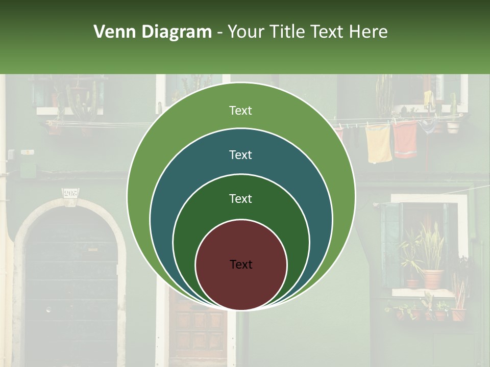 A Green Building With Potted Plants On The Windows PowerPoint Template