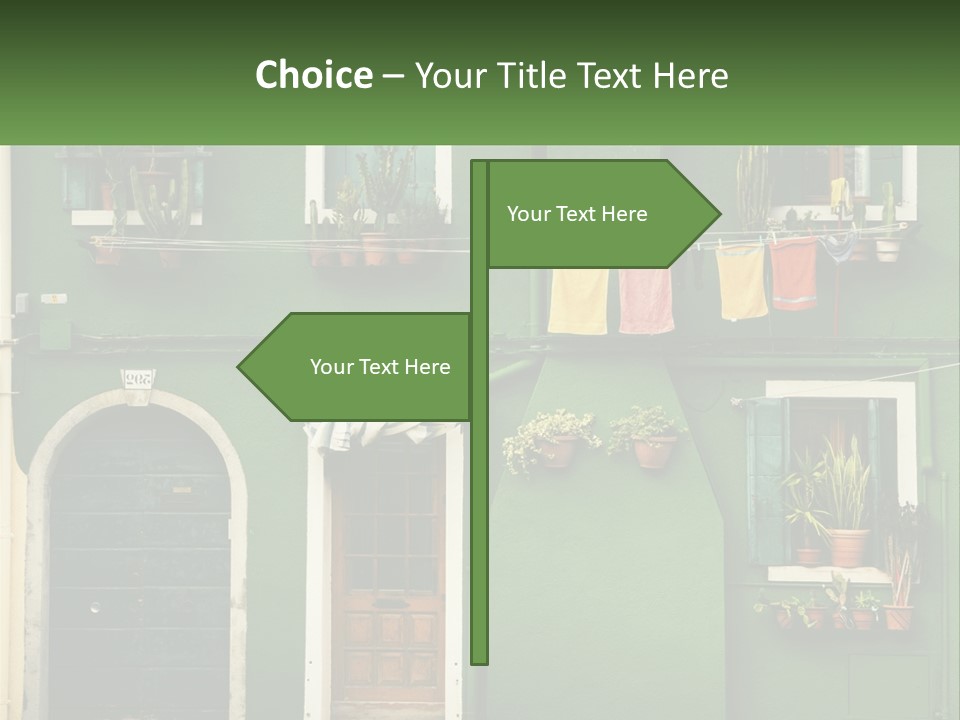 A Green Building With Potted Plants On The Windows PowerPoint Template