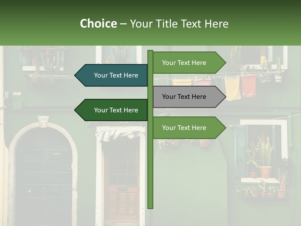 A Green Building With Potted Plants On The Windows PowerPoint Template