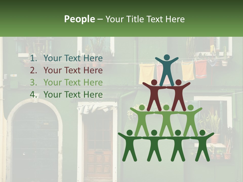 A Green Building With Potted Plants On The Windows PowerPoint Template