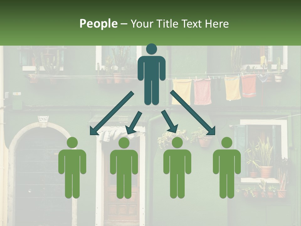 A Green Building With Potted Plants On The Windows PowerPoint Template