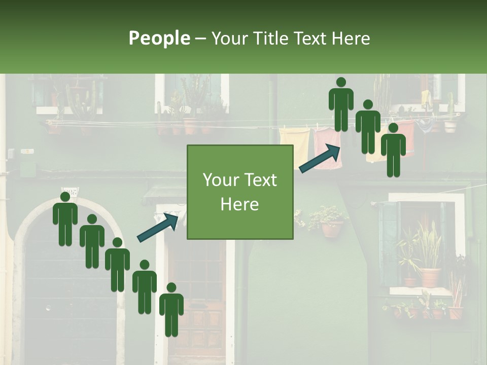 A Green Building With Potted Plants On The Windows PowerPoint Template