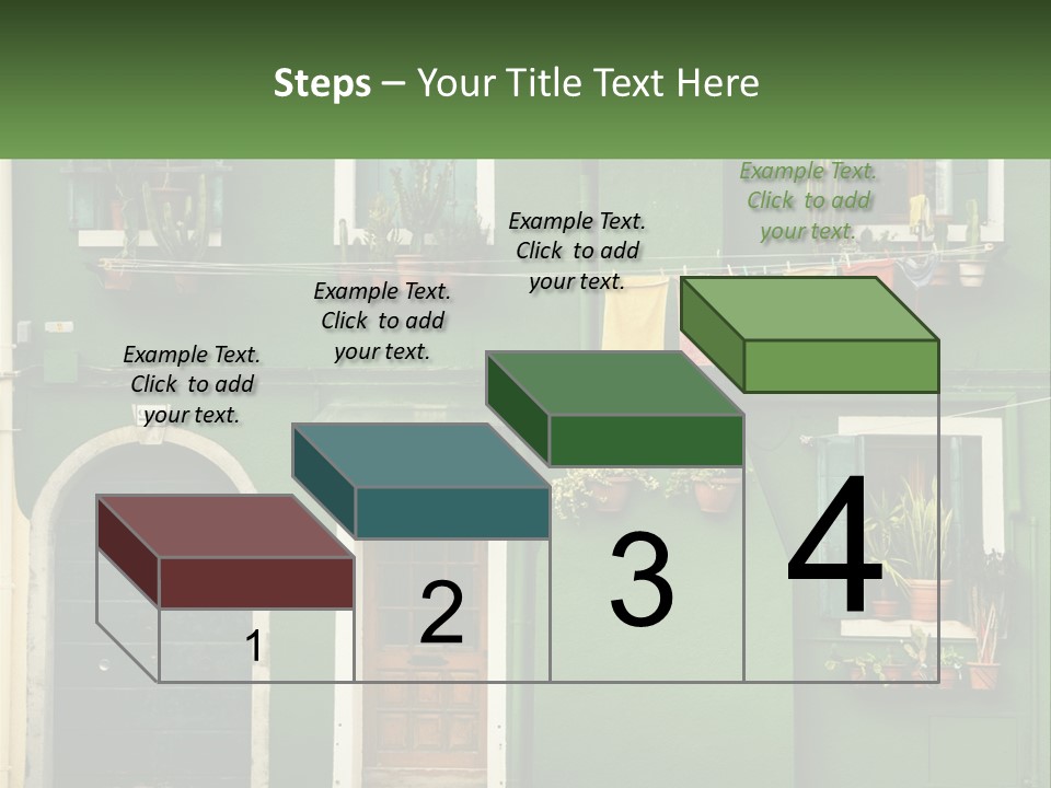 A Green Building With Potted Plants On The Windows PowerPoint Template