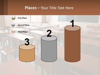 A Classroom With Desks And A Chalk Board PowerPoint Template