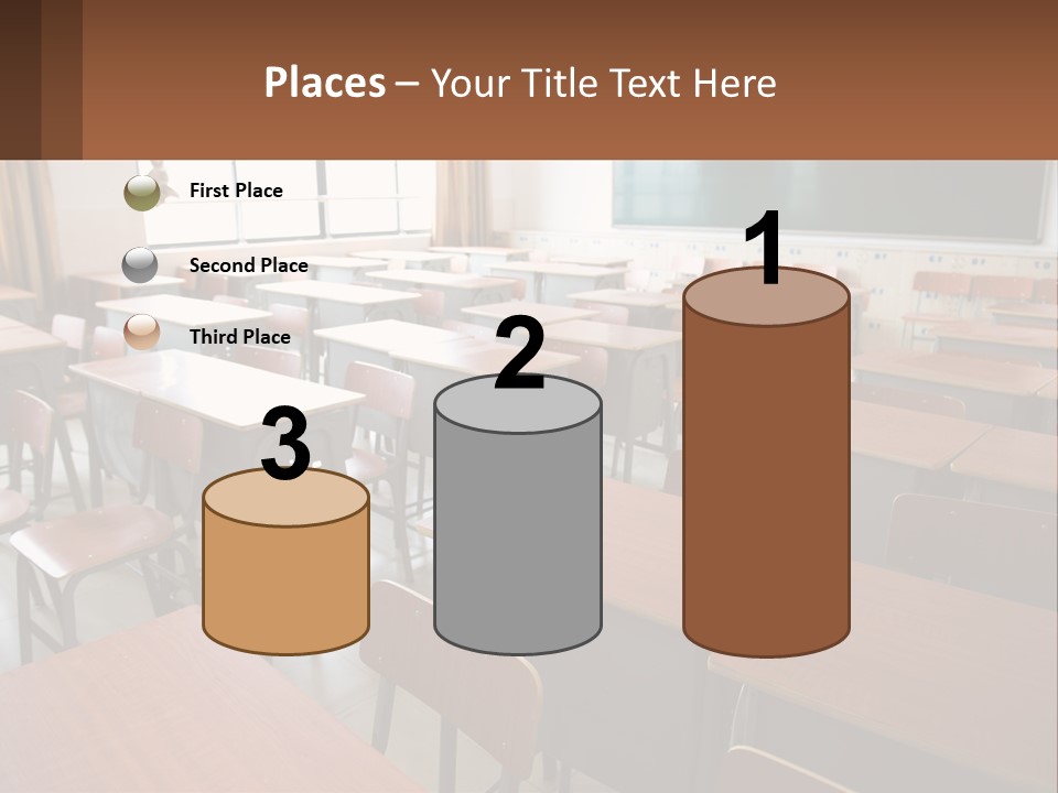A Classroom With Desks And A Chalk Board PowerPoint Template