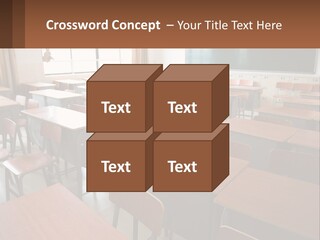 A Classroom With Desks And A Chalk Board PowerPoint Template