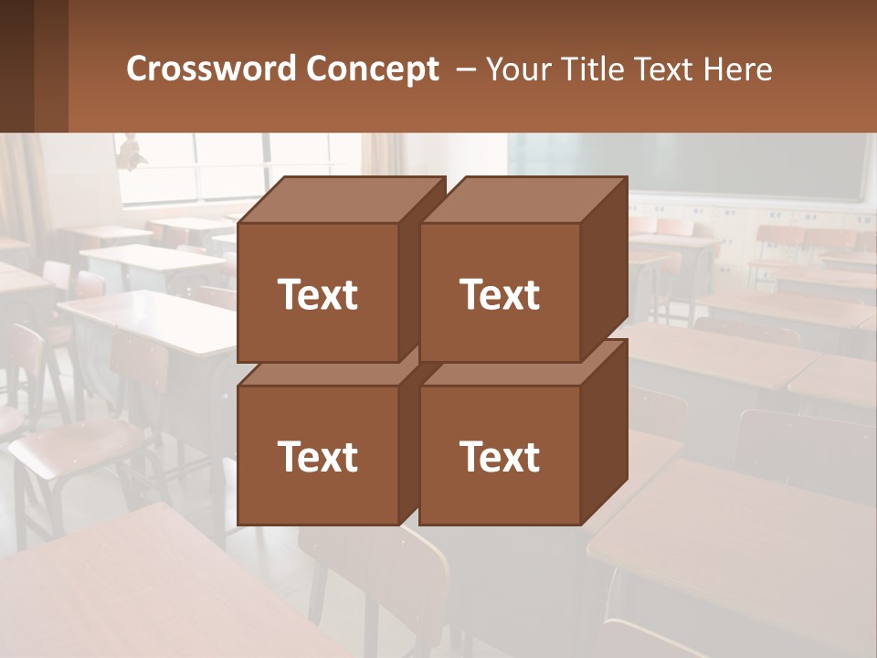 A Classroom With Desks And A Chalk Board PowerPoint Template