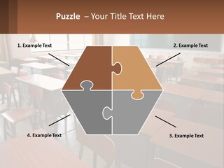 A Classroom With Desks And A Chalk Board PowerPoint Template