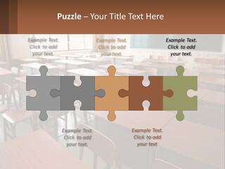 A Classroom With Desks And A Chalk Board PowerPoint Template