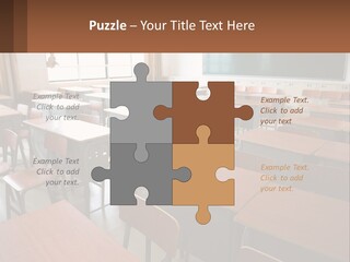 A Classroom With Desks And A Chalk Board PowerPoint Template