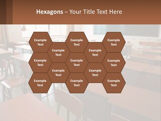 A Classroom With Desks And A Chalk Board PowerPoint Template