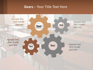 A Classroom With Desks And A Chalk Board PowerPoint Template