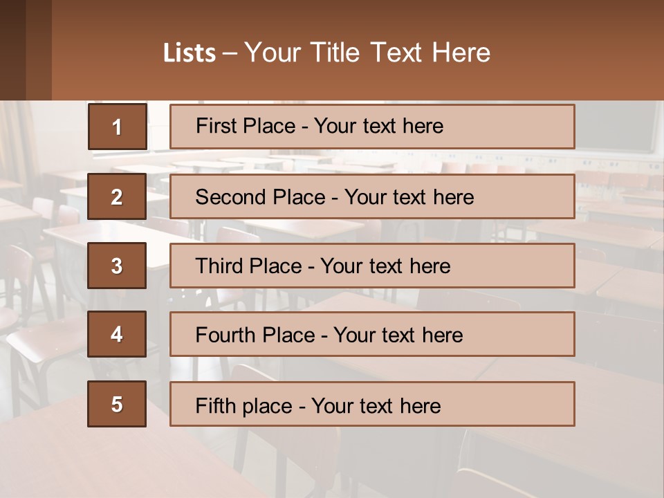 A Classroom With Desks And A Chalk Board PowerPoint Template