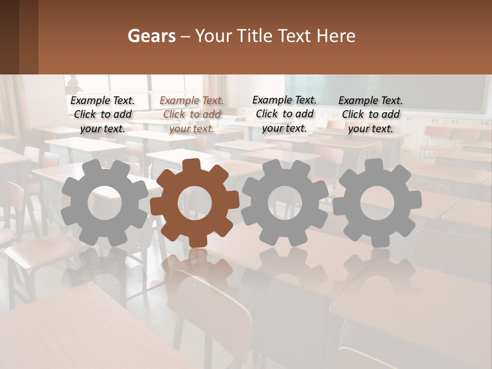 A Classroom With Desks And A Chalk Board PowerPoint Template