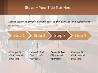 A Classroom With Desks And A Chalk Board PowerPoint Template