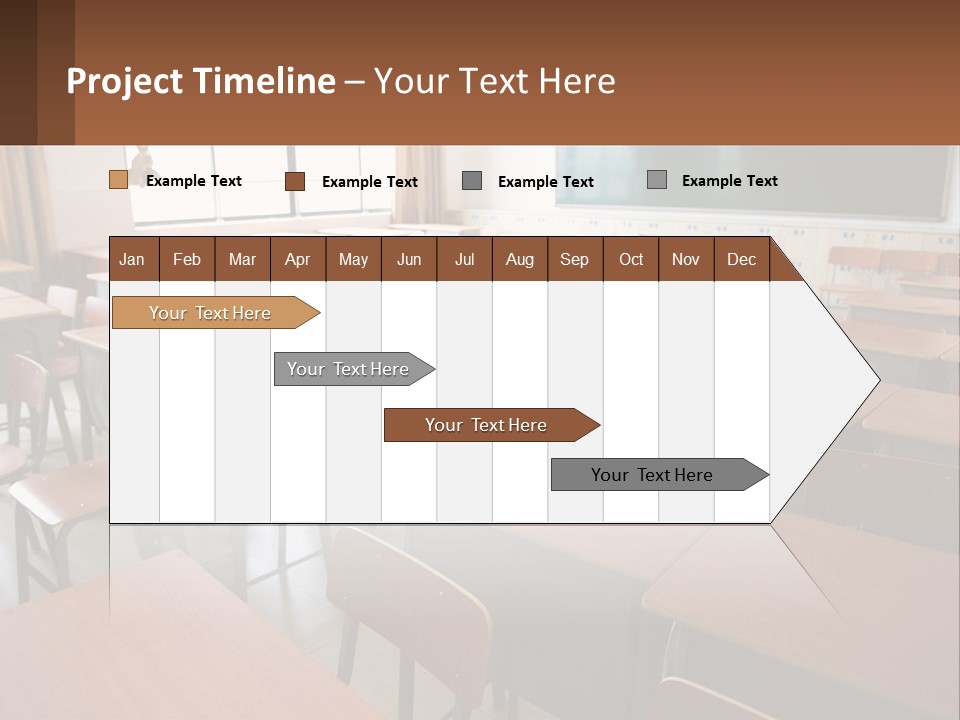 A Classroom With Desks And A Chalk Board PowerPoint Template